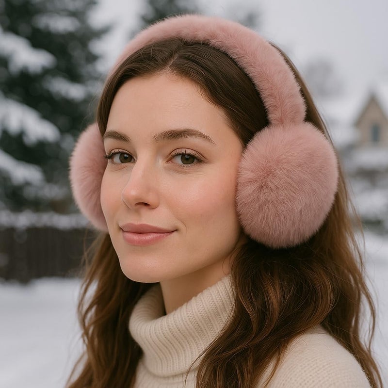 KDVOG Store Women Winter Ear Muffs Gloves Set Girls Fluffy Earmuffs Cold Weather Faux Fur Ear Warmers Touch Screen Gloves - Image 2